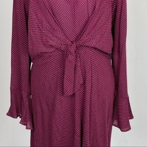 Anthropologie Le Lis Burgundy & White Polka Dot Ballet Core Dress NWOT - Picture 3 of 11